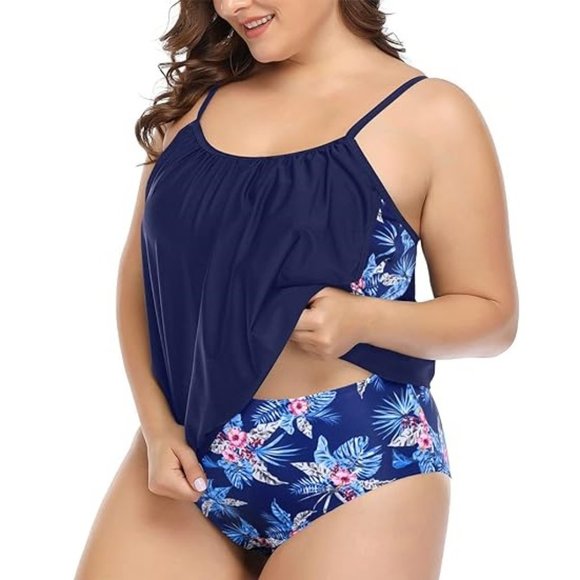 Daci Tankini Swimsuit Two Piece Tummy Control Bathing Suit Loose Fit SZ 16W. f84 - Picture 3 of 9